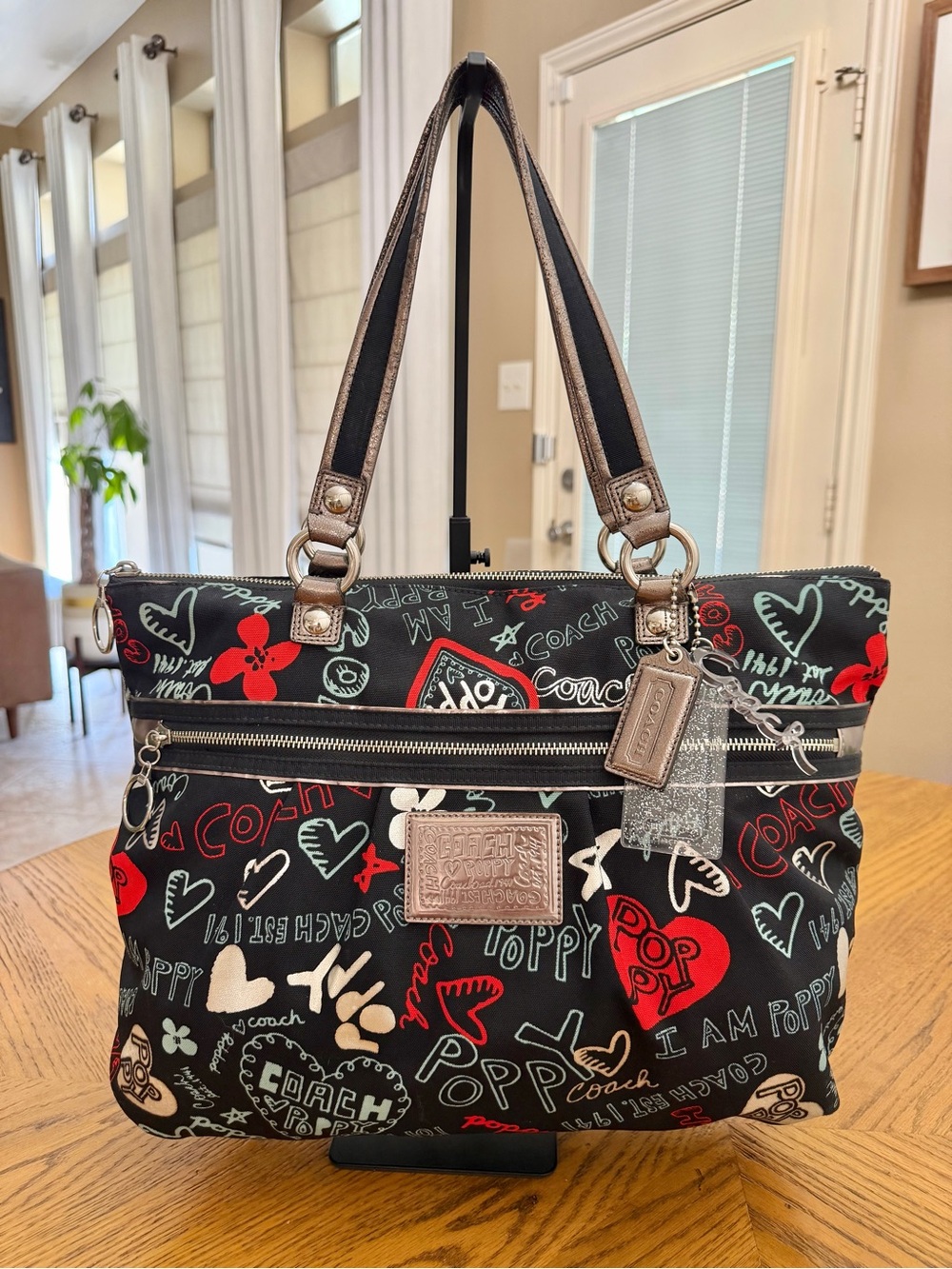 Y2K Coach Black Graffiti Multi 'Poppy' Print Shoulder Bag